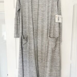 Sarah Long Open-Front Heathered Gray Cardigan with Pockets LulaRoe XS